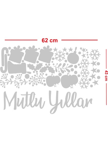 Mutlu Yıllar Yazısı Kar Taneleri ve Yılbaşı Ağacı Yapraklar Vitrin Stickerları modelleri