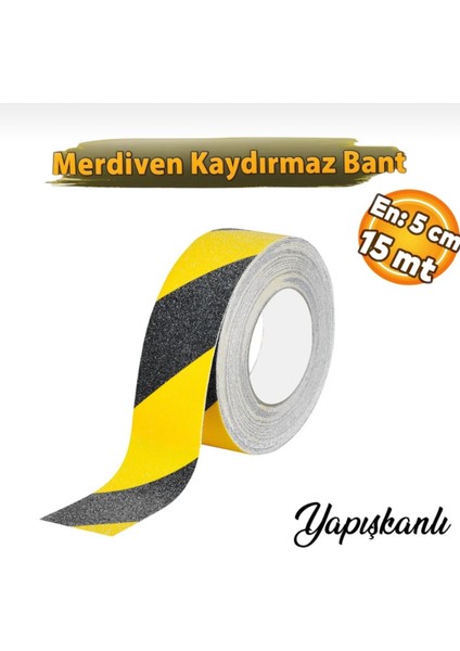 Profesyonel Sarı Siyah Merdiven Kaydırmaz Bant 50 mm 15 Metre