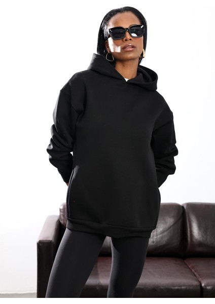 Siyah Kapüşonlu Sweatshirt 4447 modelleri