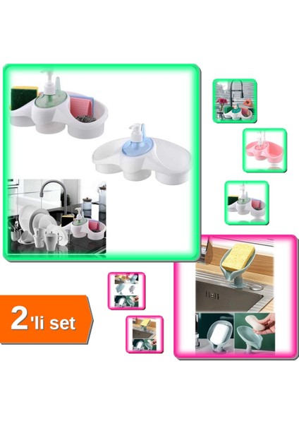 Pratik Kullanım Için Sünger Hazneli Sabunluk + Vantuzlu Katı Sabunluk 7H8I9J