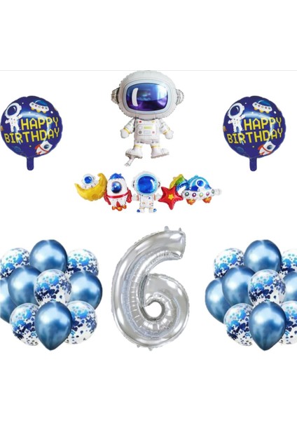 Uzay Konsepti Doğum Günü Parti Kutlama Seti - Astronot Mini Yuvarlak- Astronot Folyo Balon Seti