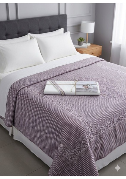 %100 Organic Pamuk Jakarlı - Estetik Zarif Nakış Işlemeli Terra Serisi Pike Takım(3renk Seçenneği)