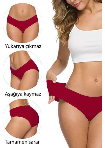 5 Adet Kadın Dikişsiz Lazer Kesim Esnek Iz Yapmayan Külot Bordo fırsatları