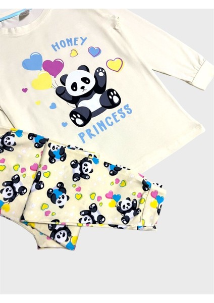 Kız Çocuk Pamuklu Sarı Panda Desenli Mevsimlik Uzun Kollu Pijama Takımı fiyatları