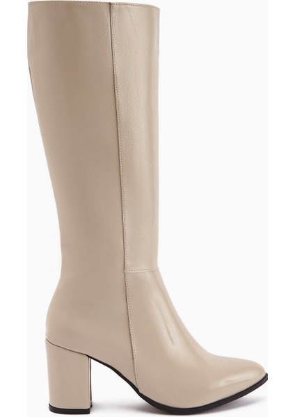 Tatum Bej Sivri Burunlu Orta Topuklu Çizme