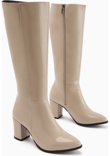 Tatum Bej Sivri Burunlu Orta Topuklu Çizme fiyatları