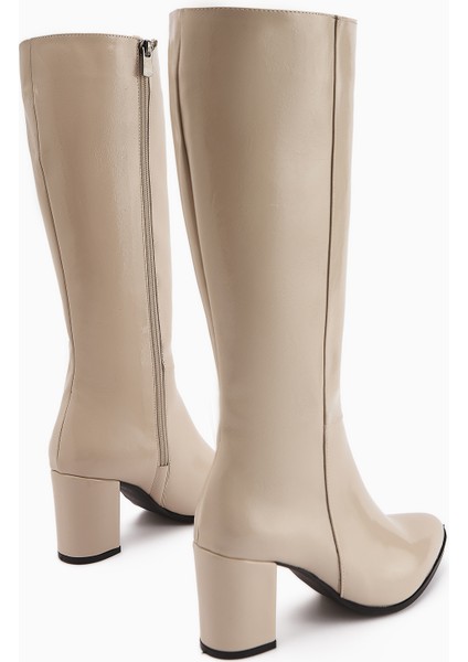 Tatum Bej Sivri Burunlu Orta Topuklu Çizme modelleri