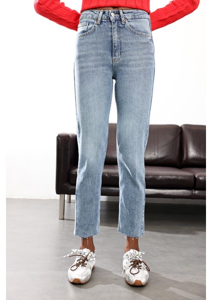 Eskitmeli Mavi Yüksek Bel Boyfit Jean fırsatları