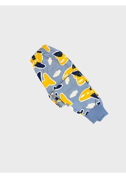 Erkek Çocuk Pamuklu Şardonlu Mavi Renk Uçak Desenli Uzun Kollu Kışlık Pijama Takımı modelleri