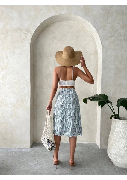 Desenli Düğmeli Etek S25800