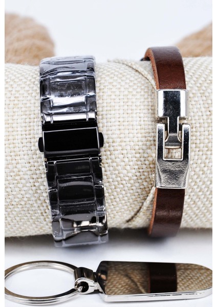 Siyah Renk Isme Özel Bileklikli Anahtarlıklı Hediyelik Metal Kordon Yetişkin Erkek Kol Saati SU-1228 fiyatları