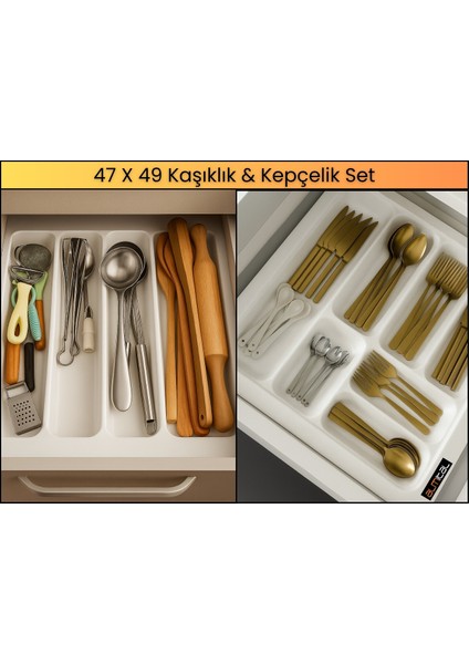 47X49 Beyaz Kaşıklık ve Kepçelik 2'li Set 40X41CM ‘e Kadar Kesilebilir