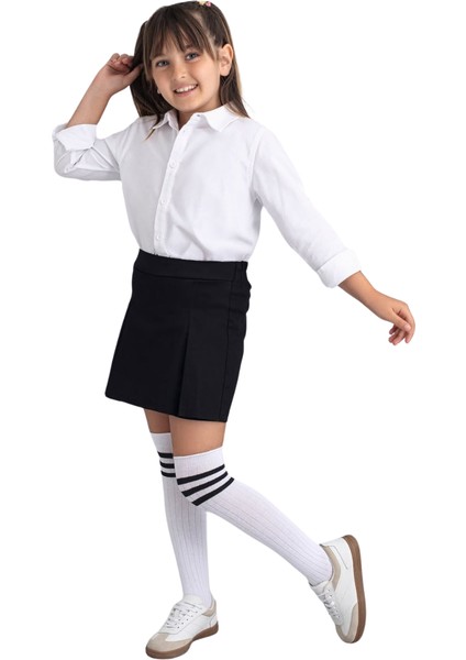 Kız Çocuk Dizaltı Çorap 3 Çift Beyaz-Siyah-Siyah