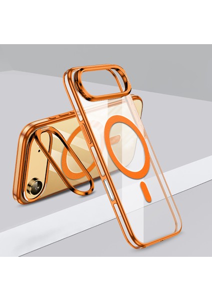 iPhone 17 Air Uyumlu Kılıf Wlons Magsafeli Renkli Çerçeve Standlı Efsane Kapak Turuncu