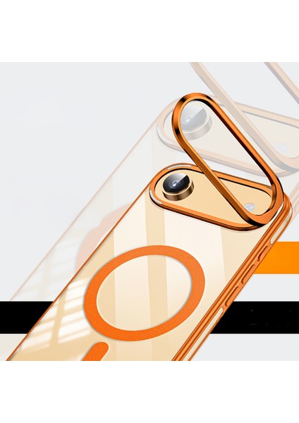 iPhone 17 Air Uyumlu Kılıf Wlons Magsafeli Renkli Çerçeve Standlı Efsane Kapak Turuncu modelleri