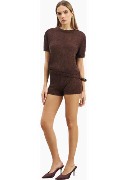 Crochet Knit Mini Kadın Şort Dokulu Açık Örgü