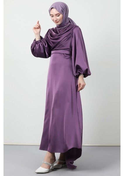 Kuyruklu Degaje Elbise Koyu Lila fiyatları