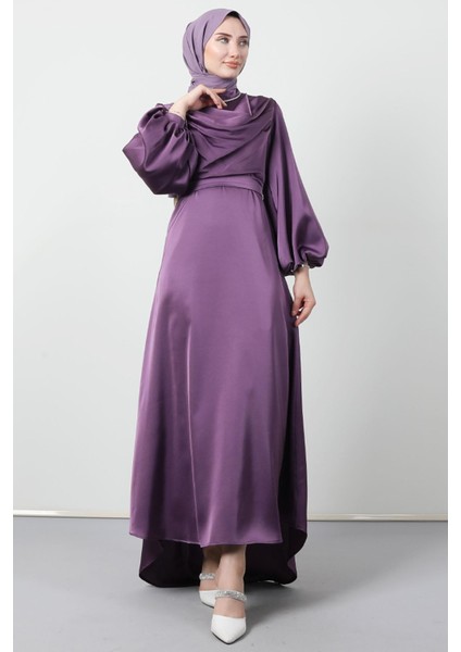 Kuyruklu Degaje Elbise Koyu Lila modelleri