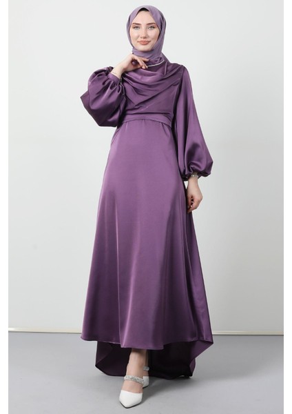 Kuyruklu Degaje Elbise Koyu Lila fırsatları