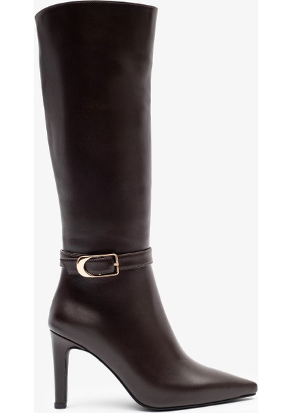 Jude Kahverengi Deri Kadın Topuklu Çizme