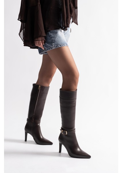 Jude Kahverengi Deri Kadın Topuklu Çizme fiyatları