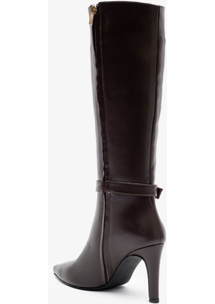 Jude Kahverengi Deri Kadın Topuklu Çizme modelleri