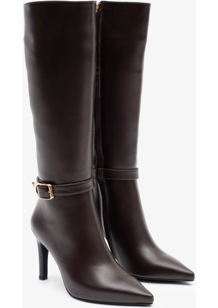 Jude Kahverengi Deri Kadın Topuklu Çizme fırsatları