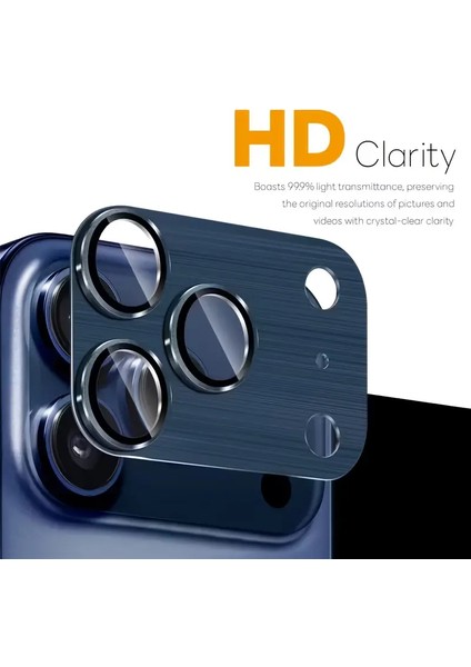 iPhone 17 Pro Max Uyumlu Çerçeveli Tam Koruma Lacivert Kamera Lens Koruyucu