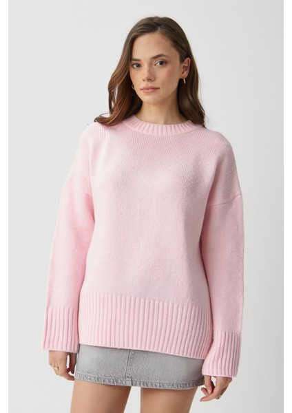 Pembe Bisiklet Yaka Basic Kazak - 2217