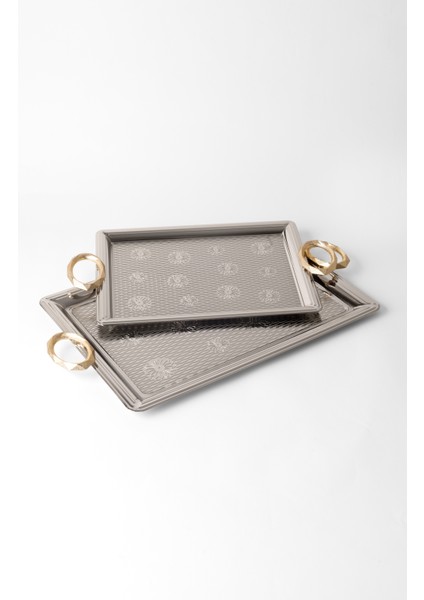 Metal Gümüş & Gold 2’li Tepsi Seti – Işlemeli Altın Kulplu Servis ve Sunum Tepsisi, Kararmaz, Solmaz fiyatları