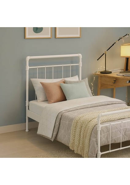 Odin Tek Kişilik Metal Karyola-Beyaz (Ahşap Latalı) fiyatları