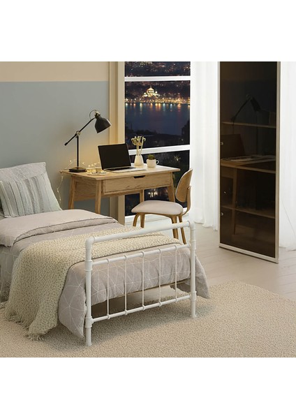 Odin Tek Kişilik Metal Karyola-Beyaz (Ahşap Latalı) modelleri