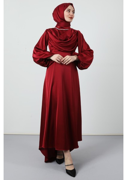 Kuyruklu Degaje Elbise Bordo