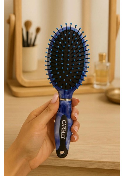 Mavi Saç Tarağı Saç Koparmayan Tarak Yumuşak Tarak Saç Fırçası 24CM