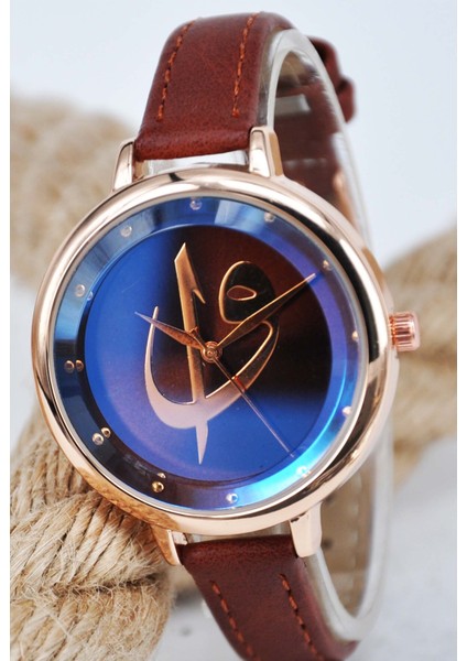 Kahverengi Deri Kordonlu Vav Harfli Şık Genç Kız Kadın Kol Saati SU-1231