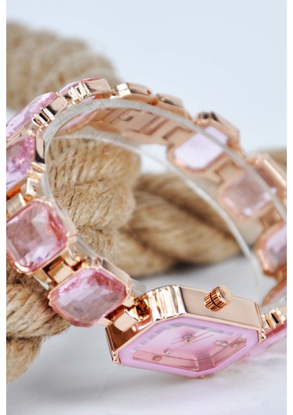Bakır Renk Pembe Zirkon Taşlı Kordon Detaylı Şık Sade Genç Kız Kadın Kol Saati STA-1218 fiyatları