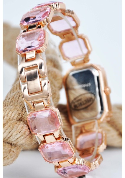 Bakır Renk Pembe Zirkon Taşlı Kordon Detaylı Şık Sade Genç Kız Kadın Kol Saati STA-1218 modelleri