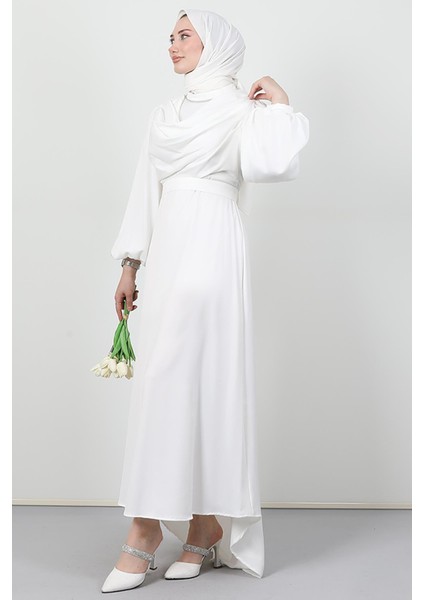 Kuyruklu Degaje Elbise Beyaz modelleri