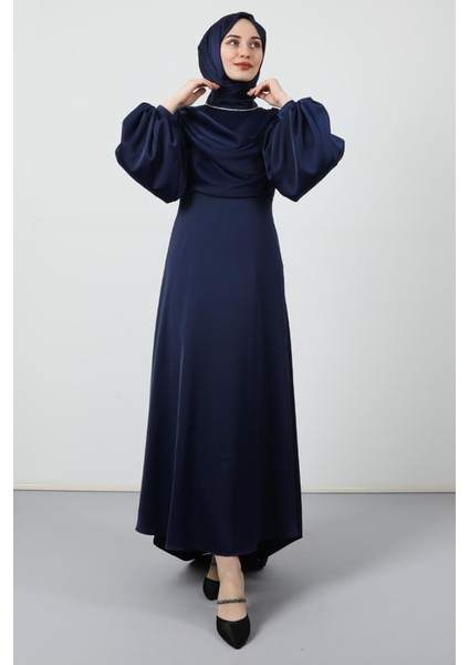 Kuyruklu Degaje Elbise Lacivert
