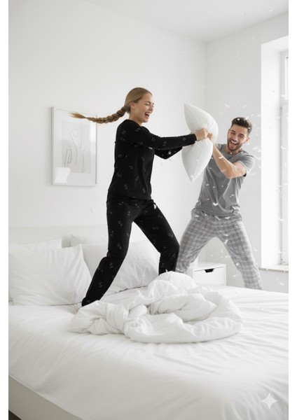 Kadın Desenli Bisiklet Yaka Düğmesiz Mevsimlik Likra Viskon Uzun Kollu Pijama Takımı indirimleri