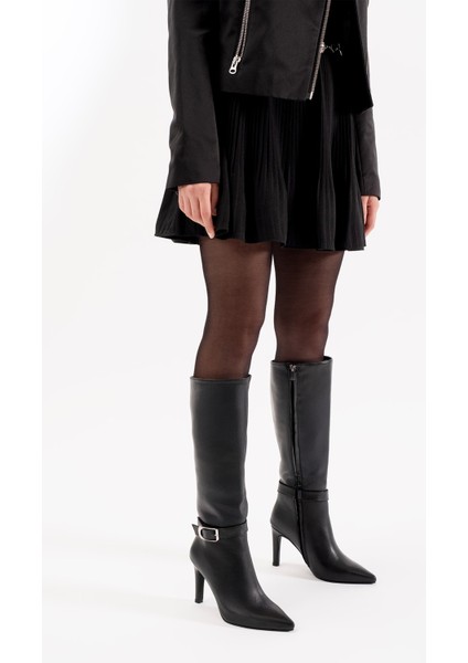Jude Siyah Deri Kadın Topuklu Çizme fiyatları