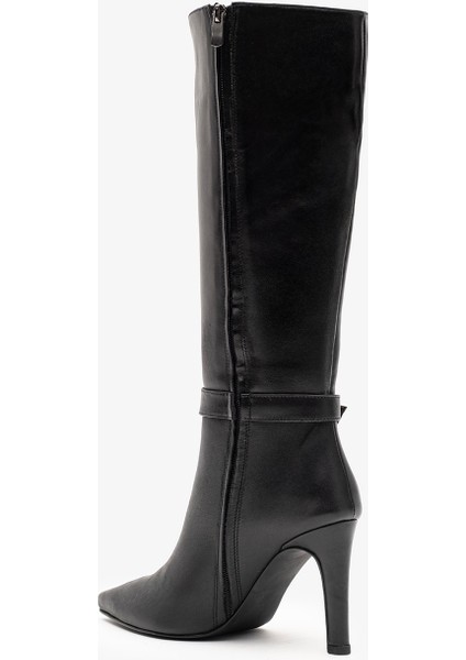 Jude Siyah Deri Kadın Topuklu Çizme modelleri