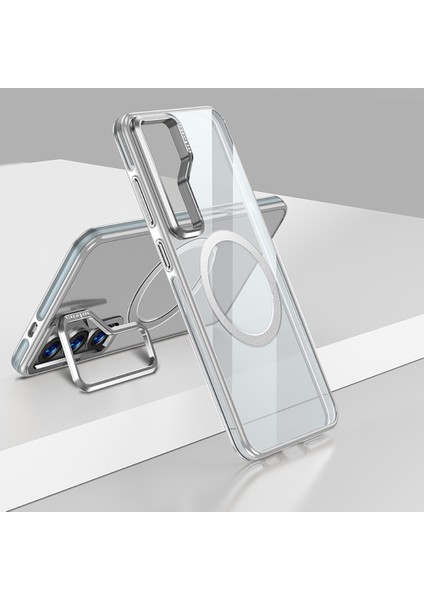 Samsung Galaxy S25 Plus Uyumlu Kılıf Wlons Magsafeli Renkli Çerçeve Standlı Efsane Kapak Gri