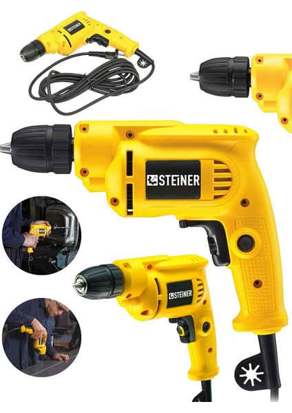 Alman 1400 Watt 10 mm Professional Bakır Sargılı Kablolu Darbesiz Vidalama Matkap Sarı