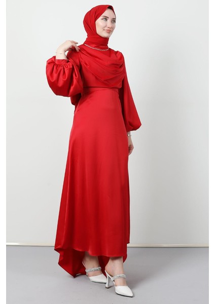 Kuyruklu Degaje Elbise Kırmızı