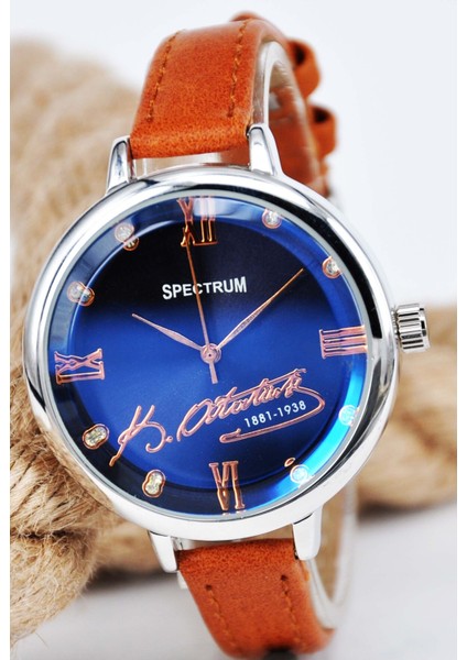 Kahverengi Deri Kordonlu Kemal Atatürk Imzalı Şık Genç Kız Kadın Kol Saati STA-1212