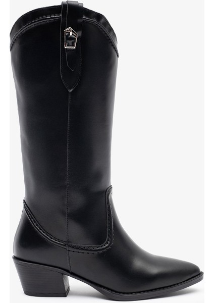 Pamira Siyah Deri Kadın Çizme