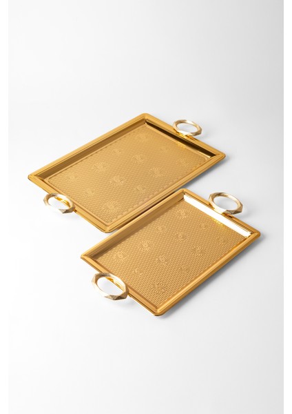 Metal Gümüş & Gold 2’li Tepsi Seti – Işlemeli Altın Kulplu Servis ve Sunum Tepsisi, Kararmaz, Solmaz indirimleri