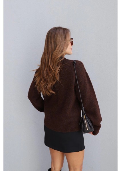 Kahve Yaka Fular Detay Kazak modelleri