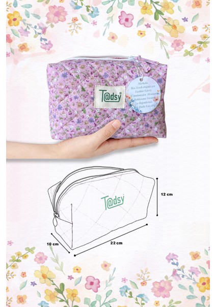 Çıtır Çiçekli Pembe %100 Pamuk Makyaj ve Kozmetik Çantası | 22X12X10 cm | Seyahat Organizer fiyatları